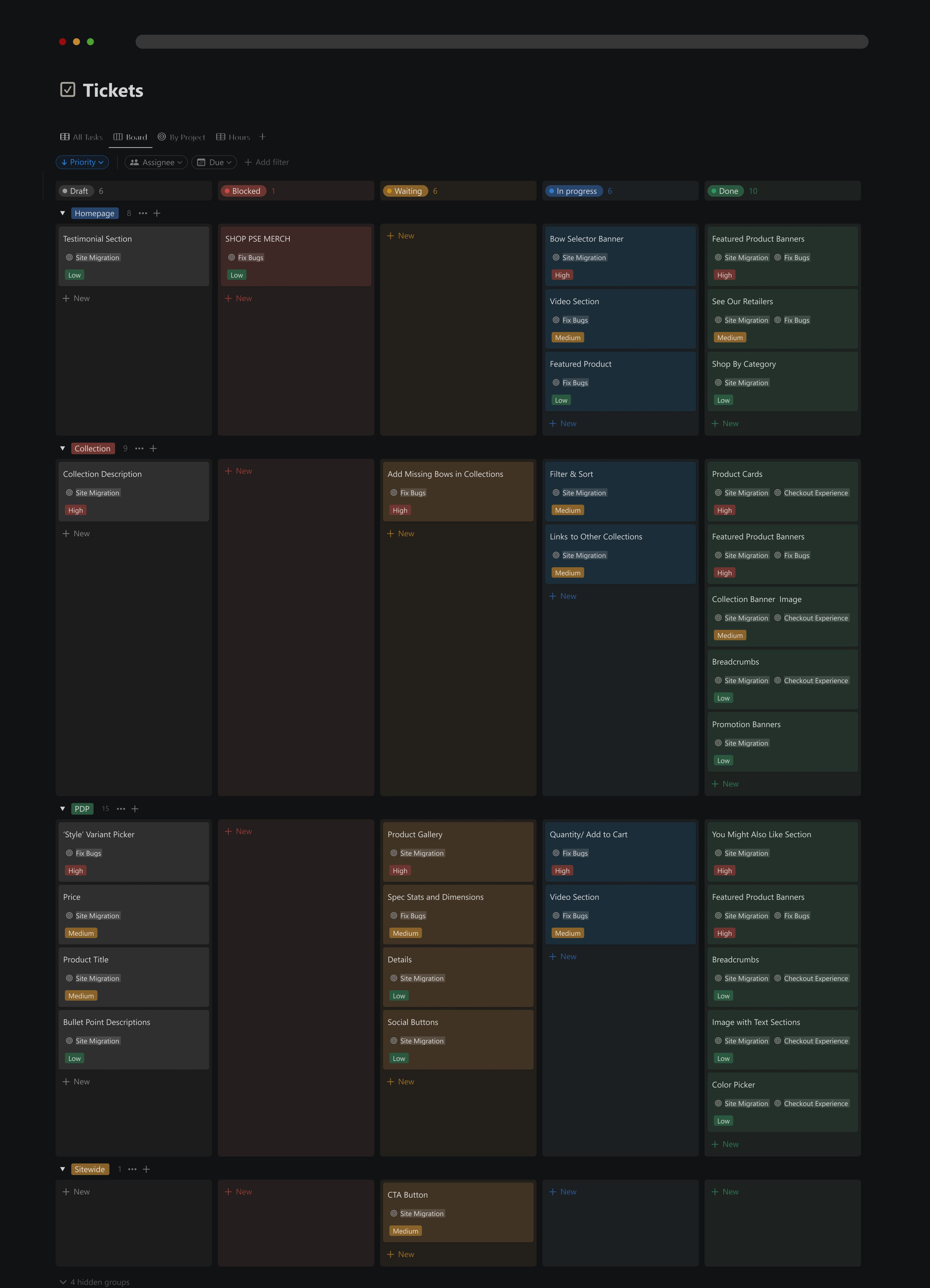 DJG Tickets Tasks Board View